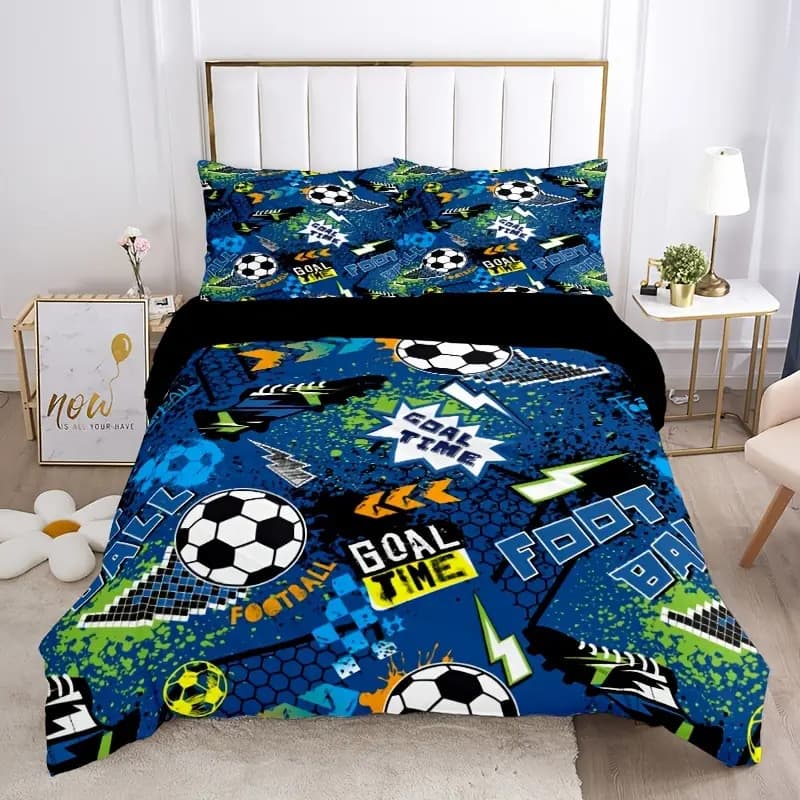 Cartoon Football Duvet Cover Bedding Set Three-piece Digital Printing Decoration for Teenagers Bedroom Dormitory
