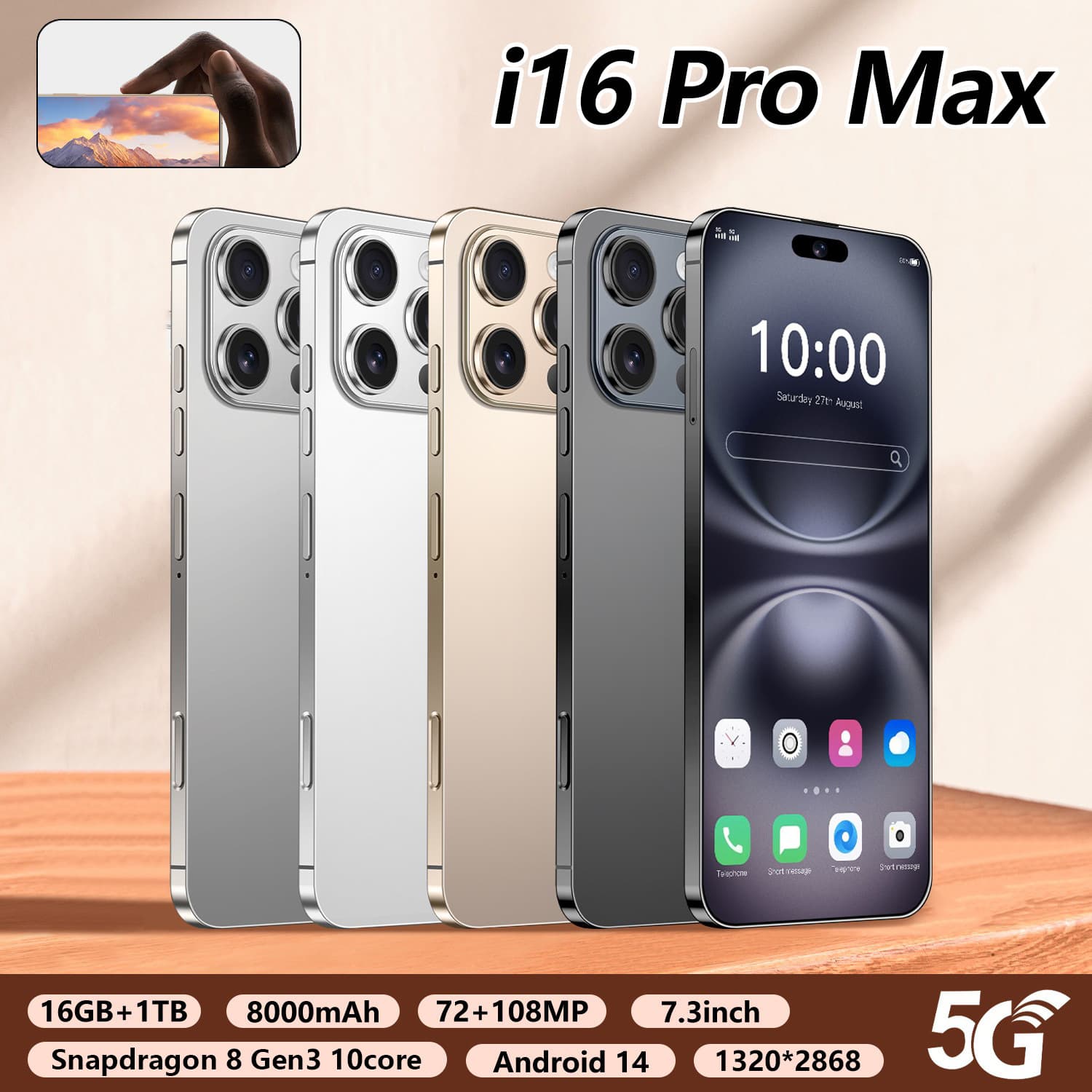 I16Pro Max 3+64GB Cross-Border Phone 6.6-Inch Android 10.0 System Full Netcom Smart 4G Phone