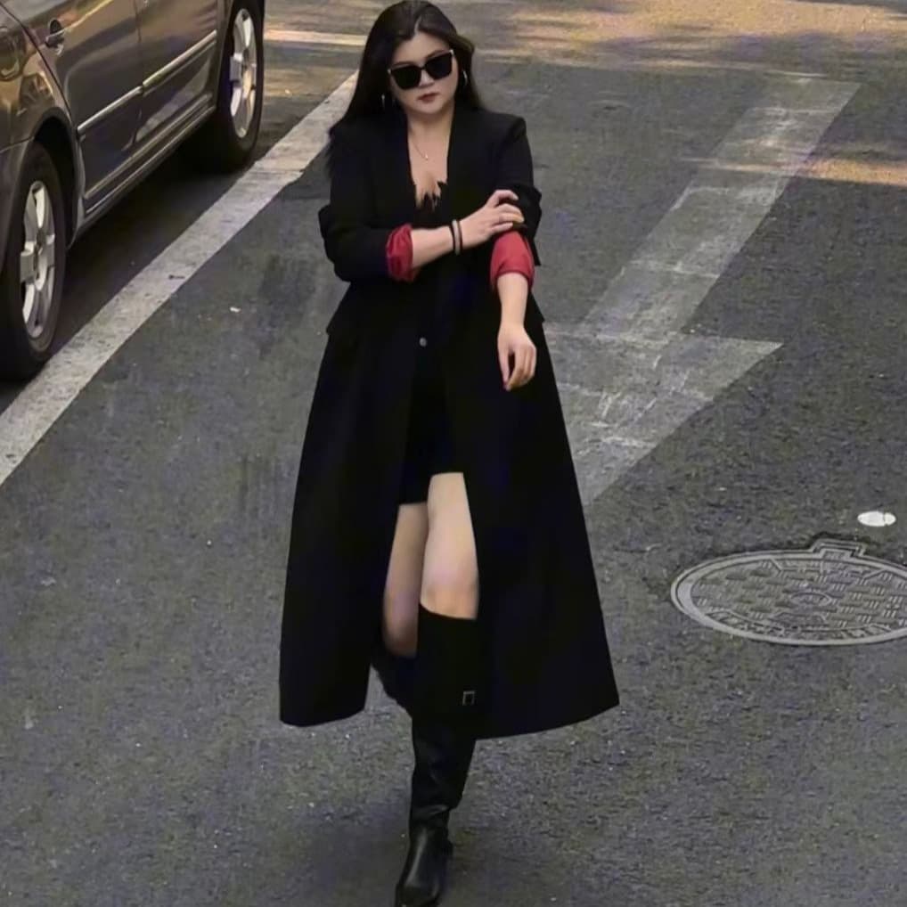 Winter New Plus Size Women's Long Suit Trench Coat for 200 lbs British Style Loose Overcoat AA029