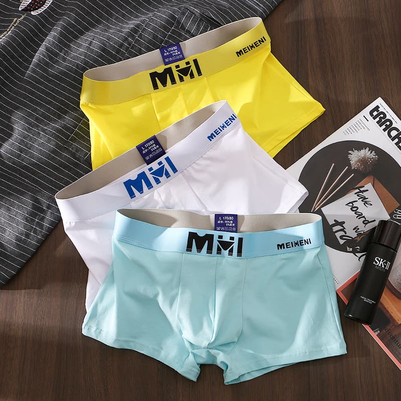 Men's Solid Color Cotton Boxer Shorts Unique Trendy Youth Student Shorts