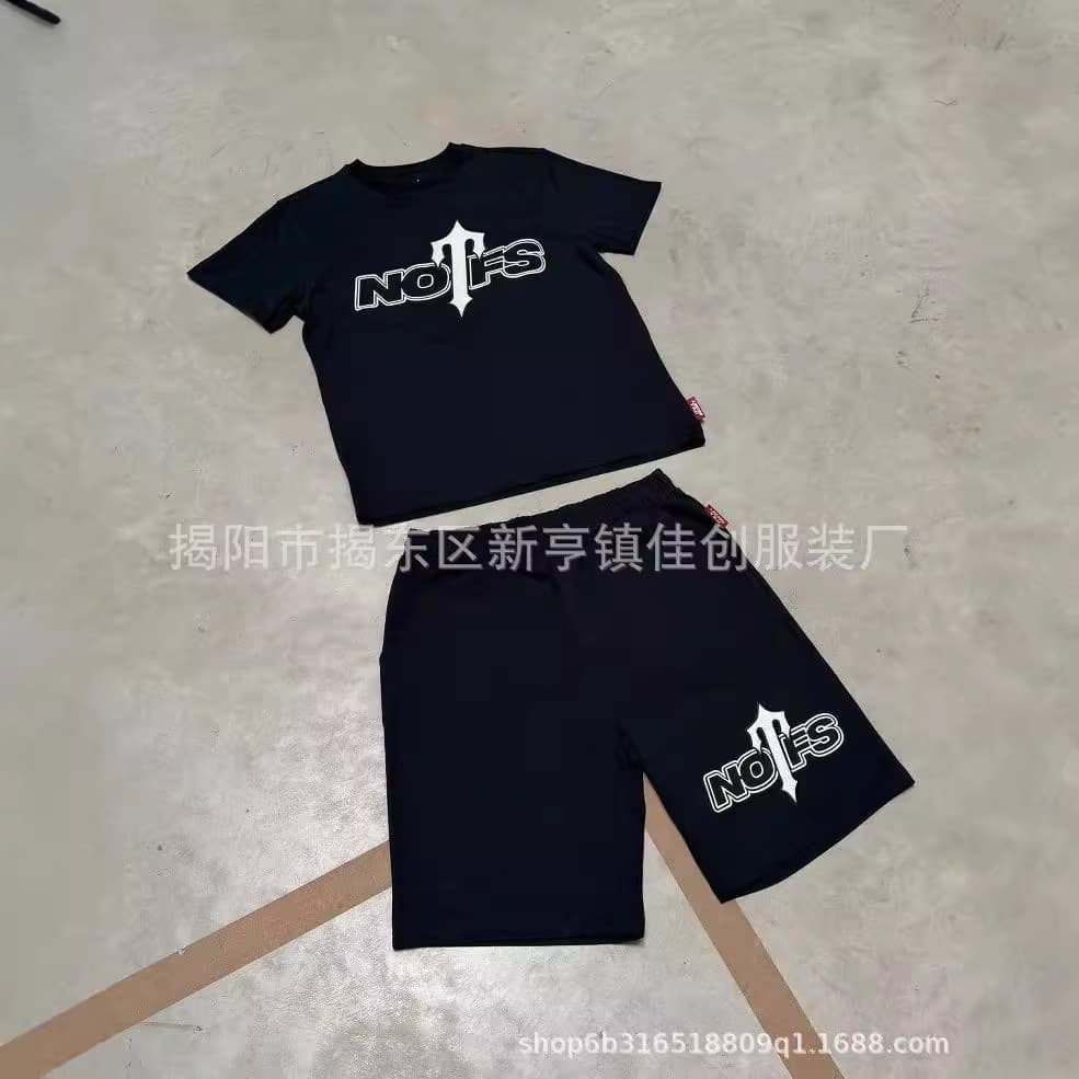 Fashion Streetwear Y2K Casual Set for Men Summer European American New NOFS Letter Print Short Sleeve T-Shirt and Shorts Loose Fit