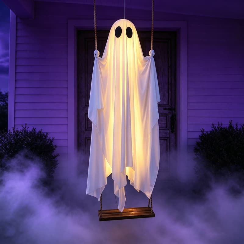 Cross-border Halloween swing ghost decoration remote control light-emitting hanging ghost lamp outdoor courtyard haunted house decoration pendant