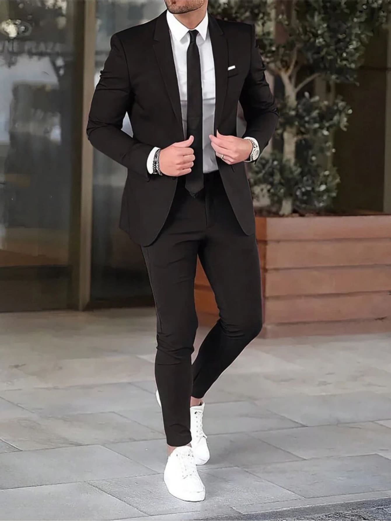 New Cross-Border Men's Groom Suit Set Two-Piece Solid Slim Fit Banquet Tuxedo Jacket Suit Pants