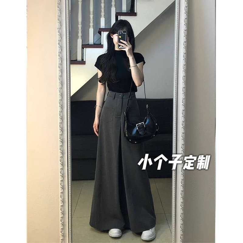 American Style High Waist Wide Leg Suit Pants Women Casual Floor Length XS Heightening Nine Points Match Autumn Cotton