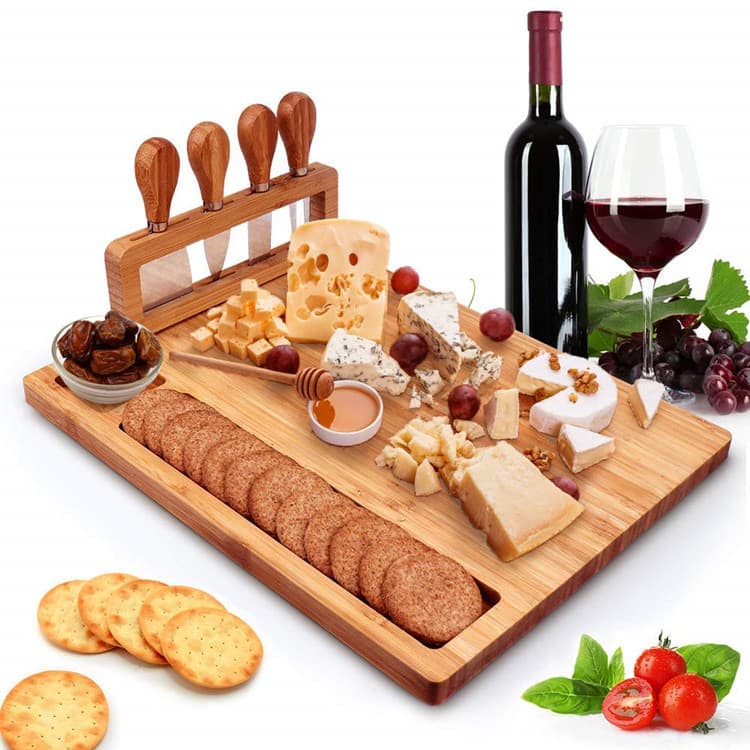In Stock Cross-border Cheese Board Large Cheese Knife 4-Piece Set Kitchen Bamboo Wood Cutting Board