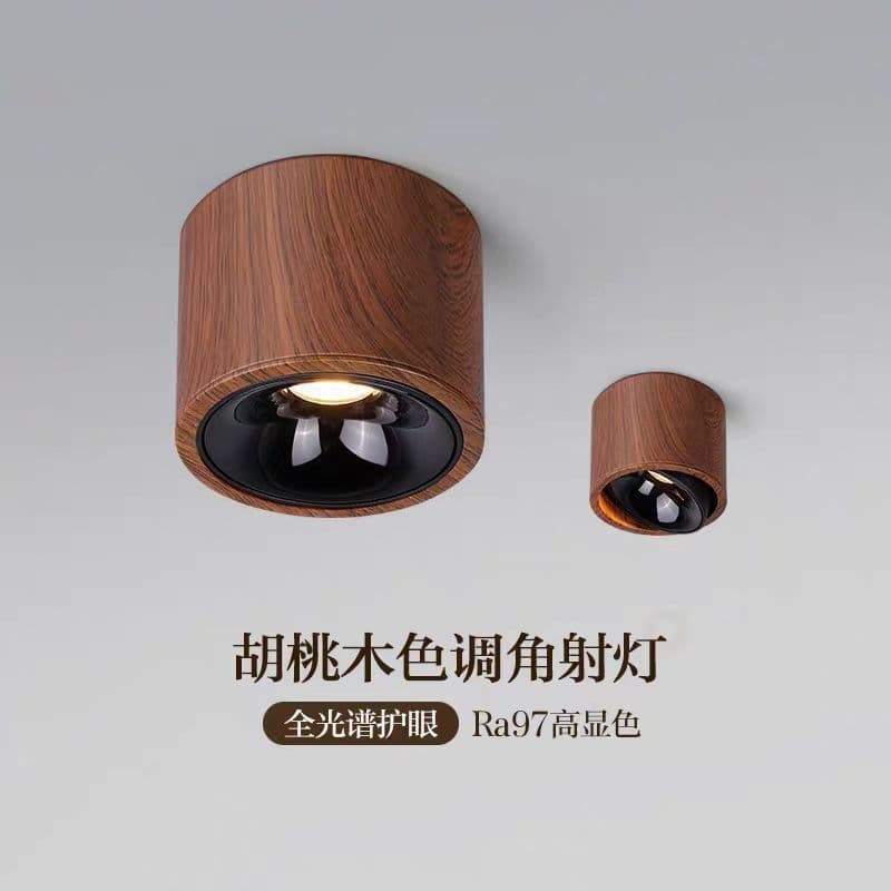 Mid-Century Anti-Glare Surface-Mounted Spotlight Retro Walnut Grain Living Room No Main Light No Drilling Hallway Downlight