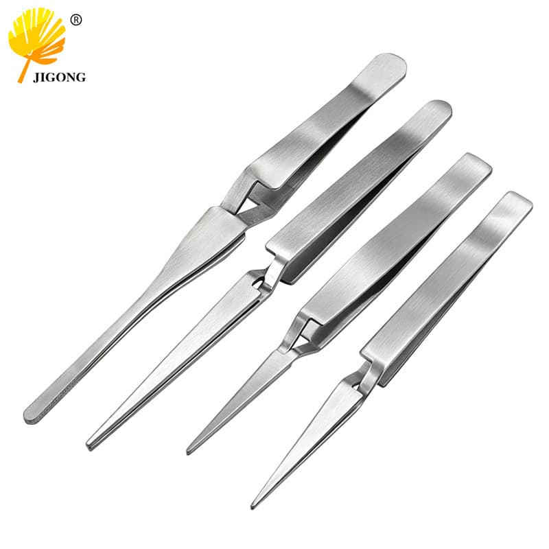 Stainless Steel Reverse Contrast Tweezers For gripping precision parts and other tight space operations Flat tip tip