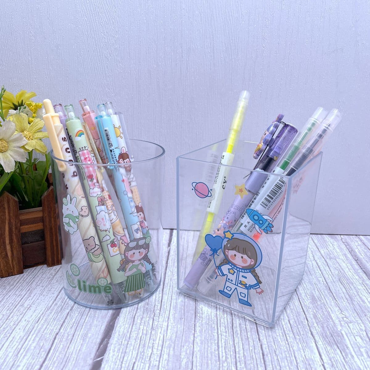 Amazon Minimalist Acrylic Transparent Pen Holder Student Stationery Storage Bin Desktop Organizer Makeup Brush Storage Box