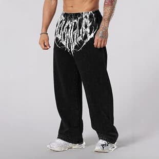 YOUNGLA American Style New Men's Jogger Sweatpants Muscle Fitness Casual Long Pants Loose Straight Leg