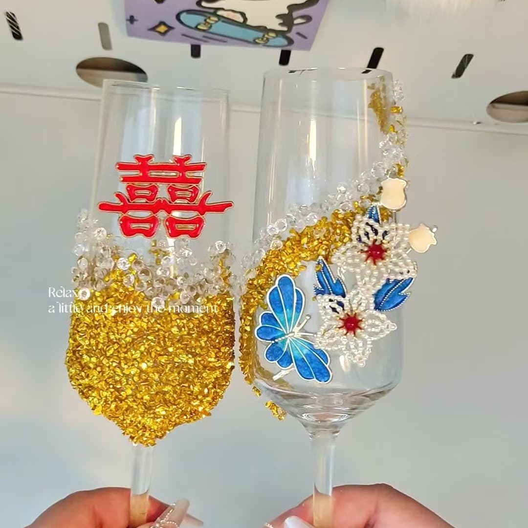 New High-end Crushed Diamond Toast Glasses DIY Kit, Practical Engagement Gift for Friends