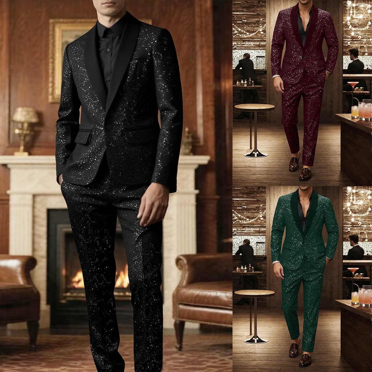 2026 Foreign Trade Cross-border Men's European and American Shiny Banquet Handsome Suit Set Amazon Temu 250101