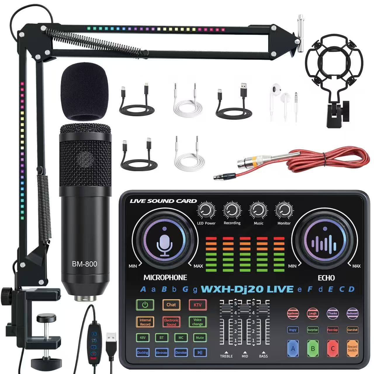 Factory Direct DJ20 Live Streaming Sound Card 48V Condenser Microphone Live Streaming OTG Desktop Phone Computer Recording Full Set