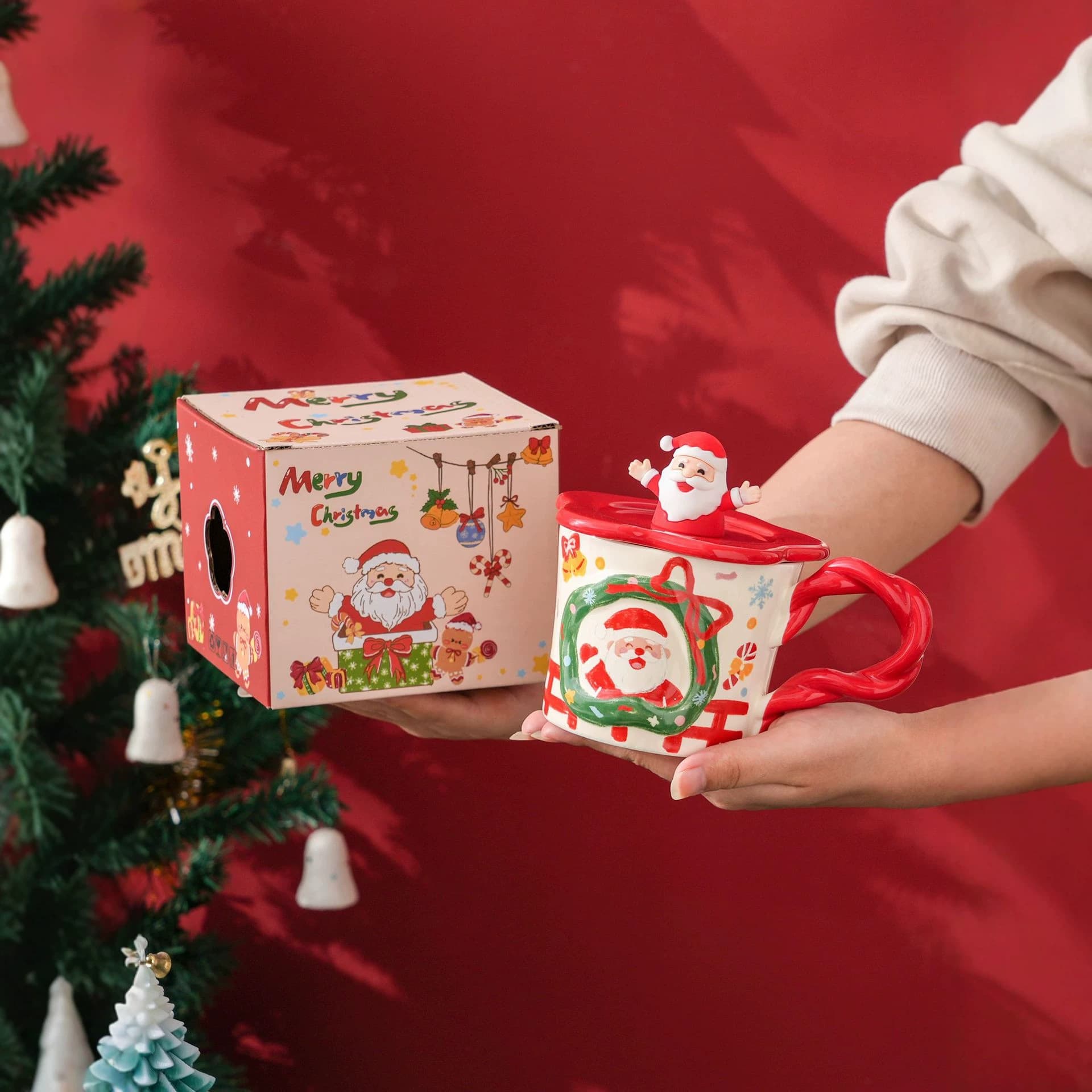 Christmas Snowman Santa Creative Relief Ceramic Cup, Decorative Water Cup, Christmas Gift Mug