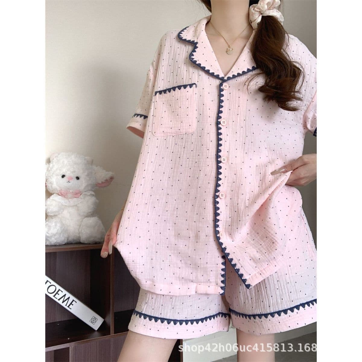 Cloud Cotton Pajamas for Women Summer Polka Dot Short Sleeve Set Sweet Plus Size Loungewear Premium Feel Suitable for Going Out