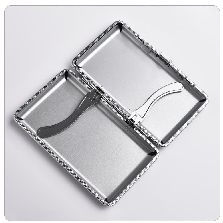 Ultra-thin metal iron cigarette case with 20 cigarettes, thin, medium and thick, universal portable anti-pressure cigarette holder, business men's smoking set