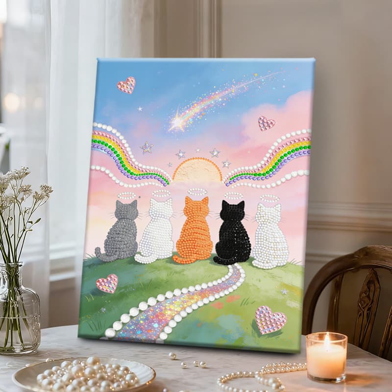 Cat DIY Pearl Painting Cross-border Landscape Handmade Pearl Hanging Painting Rabbit Living Room Decorative Painting with Frame Wholesale