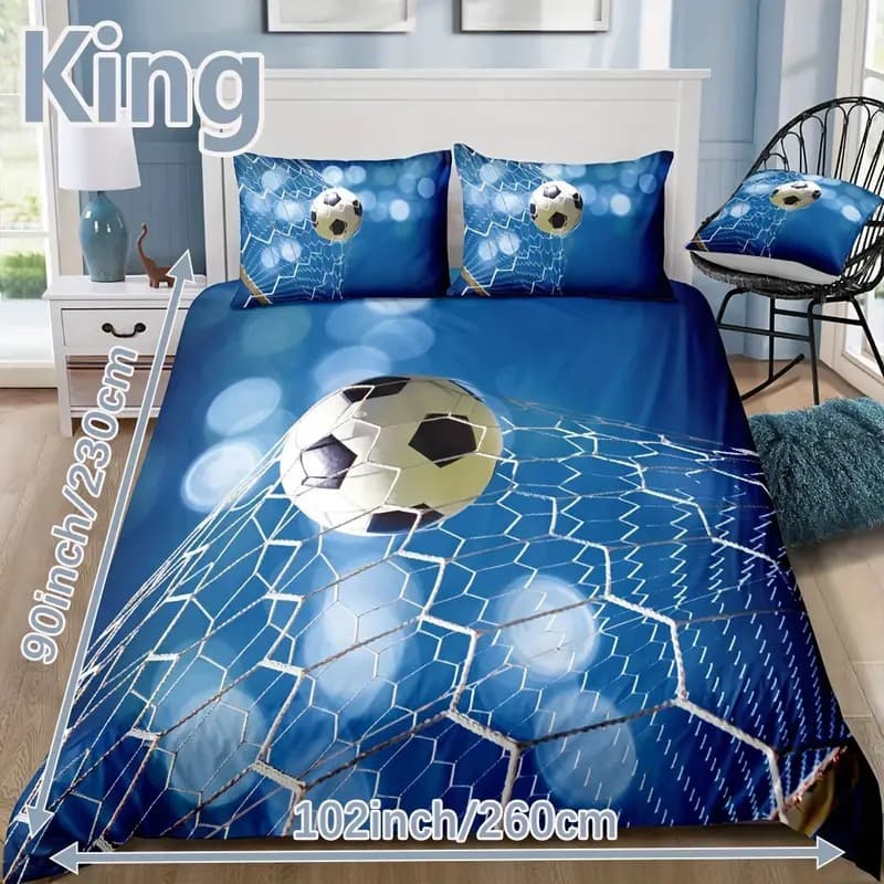 Cross-border Blue Background Football Theme Duvet Cover Set Breathable Soft Bedroom Living Room Decoration