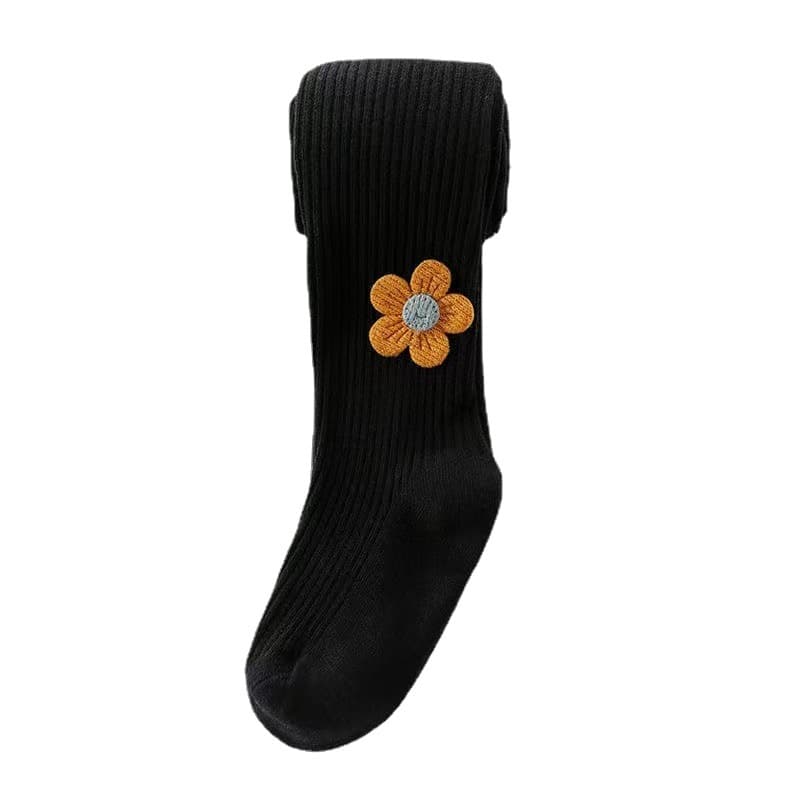 Customizable Girls Autumn Winter Tights with Embroidered Sunflower Pattern, Baby Footed Tights, Outerwear for Toddlers and Children