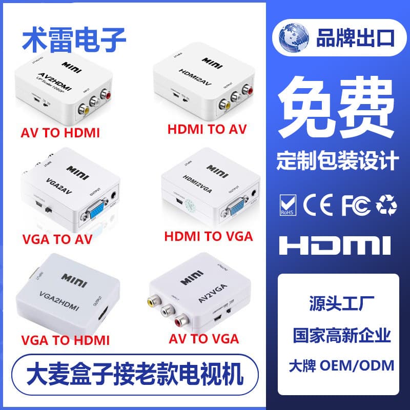 High Definition HDMI to AV Converter Box VGA RCA Video Audio Converter 1080P HD Switching Distributor for TV Line Neutral Brand