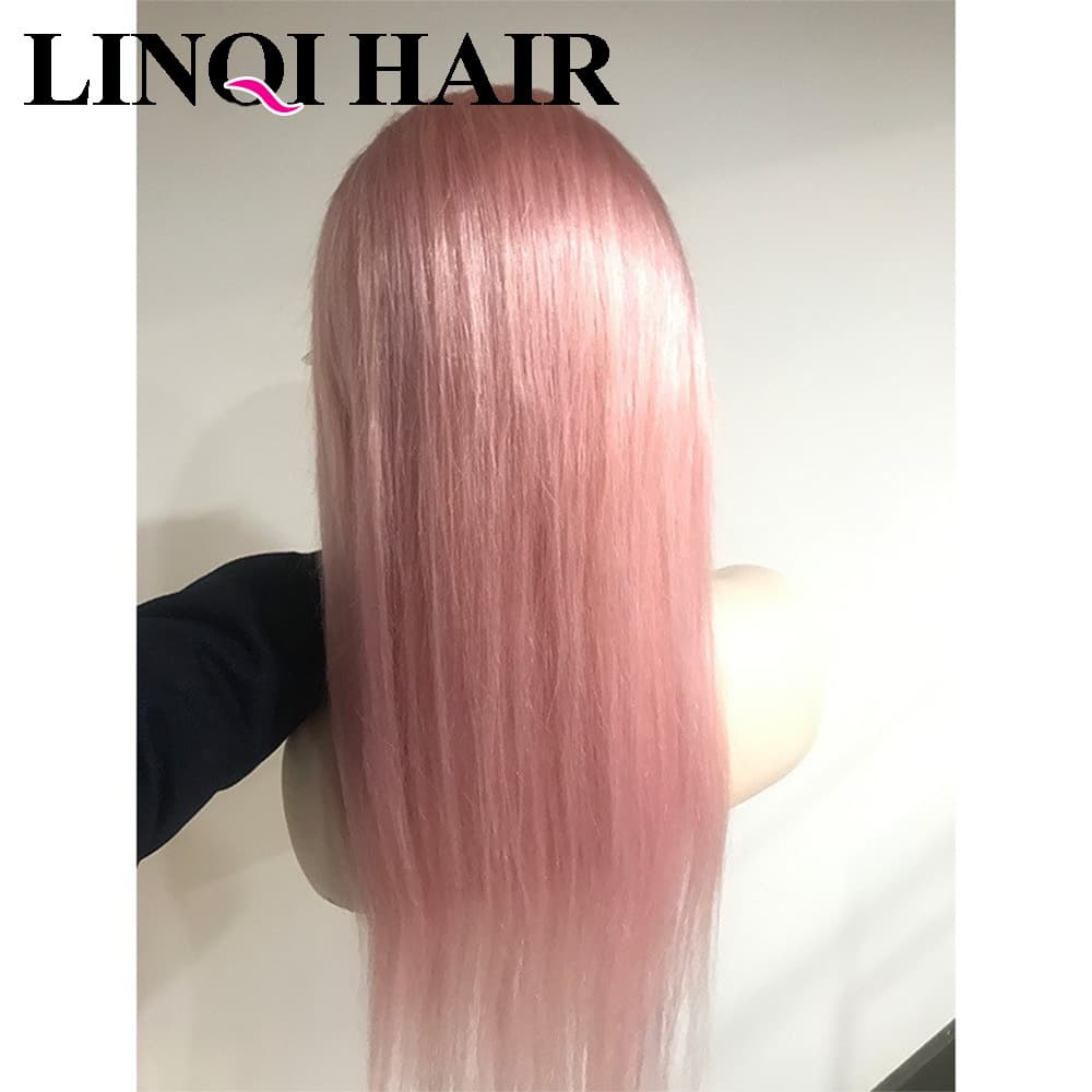 Lace Wig 13x4 Straight Hair Rose Gold Sakura Pink Human Hair Long Hair Korean Style