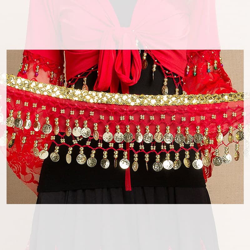 New Indian Dance Hip Scarf Belly Dance Practice Belt Square Dance Performance Costume Gold Trim Coin Waist Belt