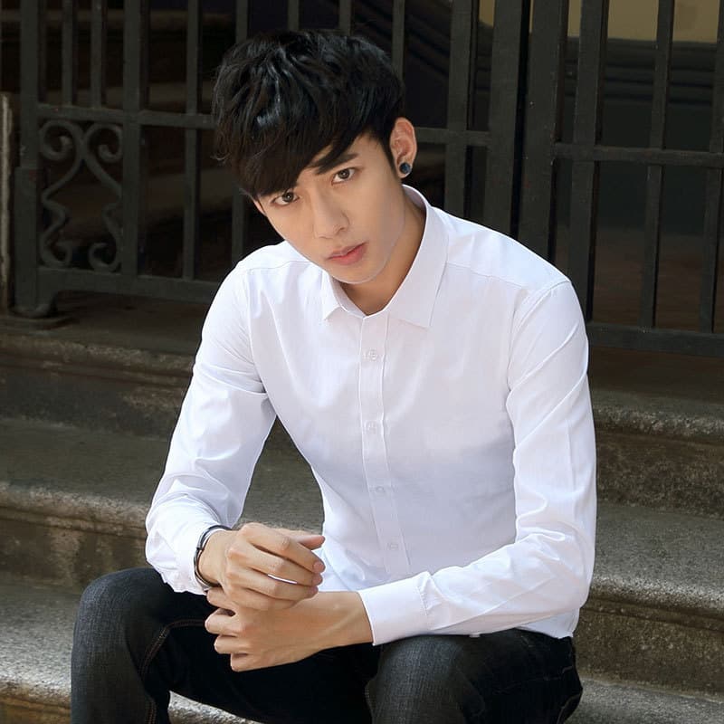 White Dress Shirt for Men Long Sleeve Slim Fit Business Best Man Plus Size Black Suit Shirt Office Professional Formal Shirt