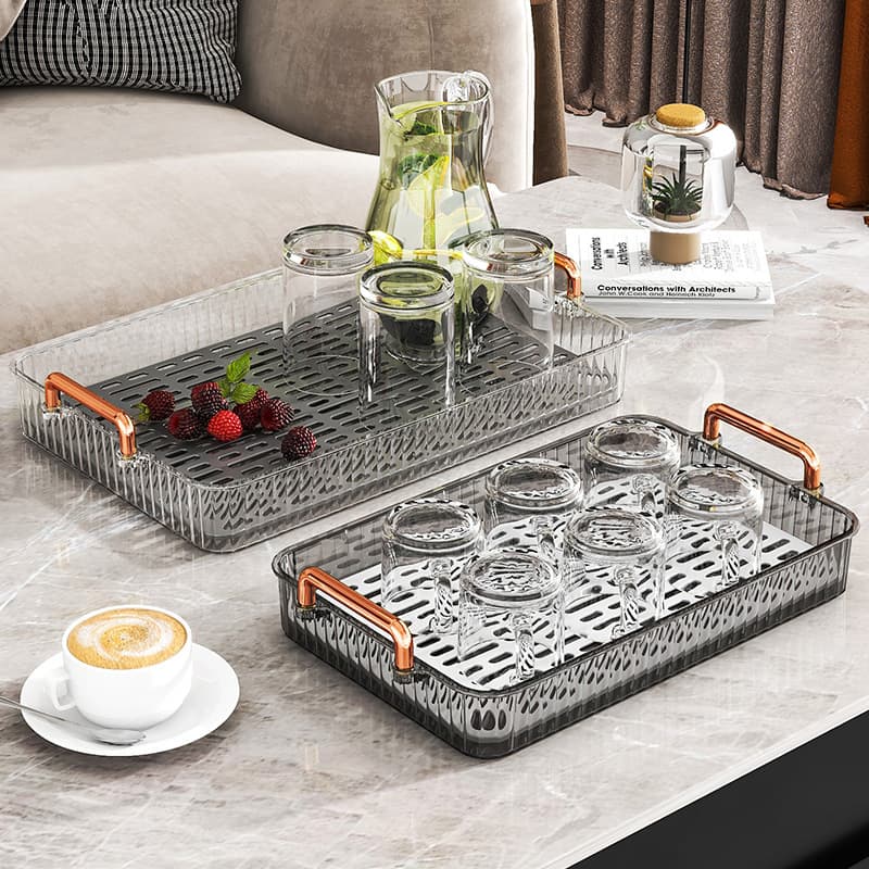Tea tray household living room dry-brewing station luxury tea set cup holder for tea cups water cups rectangular double-layer draining tray