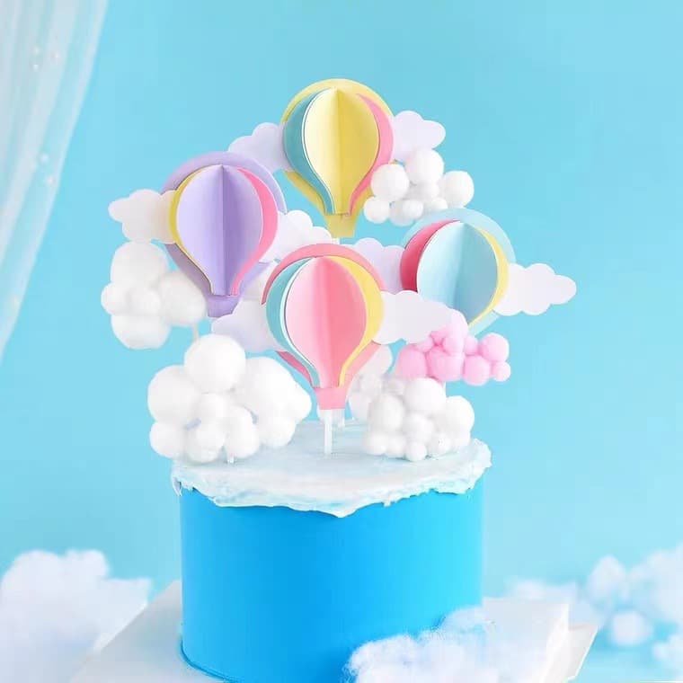 Cloud Hair Ball Cake Decoration Plug-in Ornaments Internet Celebrity Beautiful Hot Air Balloon Children's Birthday Baking Accessories Flag