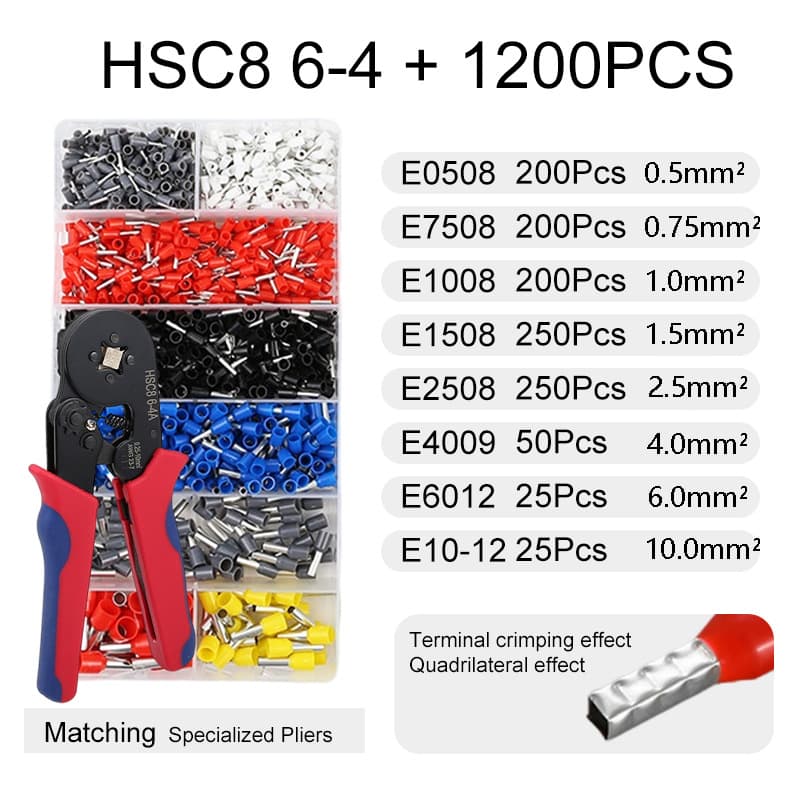 HCS8 6-4A European Ferrule Terminal Crimping Pliers Set VE Terminal TE Pin Type Wire Crimping Pliers for Electricians