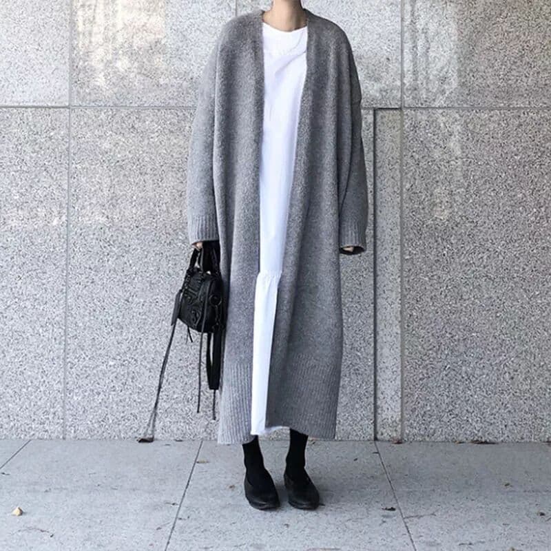 2026 Cross-Border Autumn New Cardigan Sweater for Women, Korean Loose Long Cardigan, Solid Color Knitwear Women's Clothing