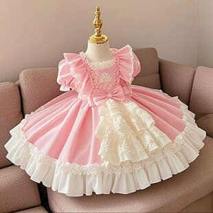 Children's Summer Fresh Breathable Princess Dress Baby Birthday Lolita Pink Puffy Gown