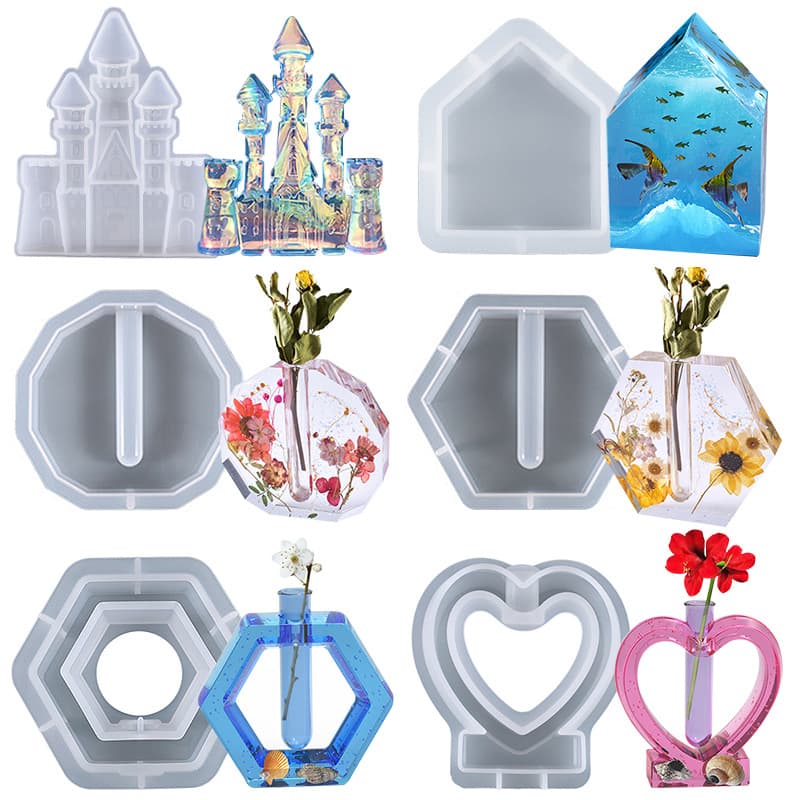Vase House Flower Arranger Potted Plant Centerpiece Silicone Mold Resin DIY Castle Ornament 34 Styles Test Tube Epoxy Resin Mold