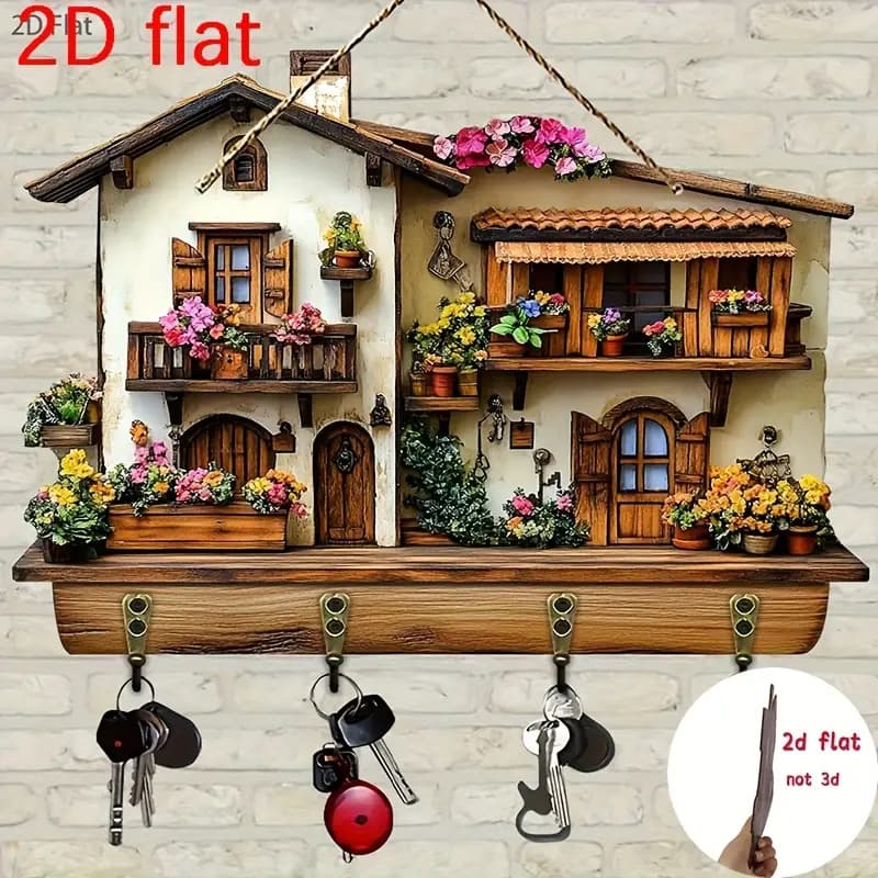 Cross-border hot selling spot colorful wooden cabin key hanger graphic graphic living room decoration pendant wooden wholesale