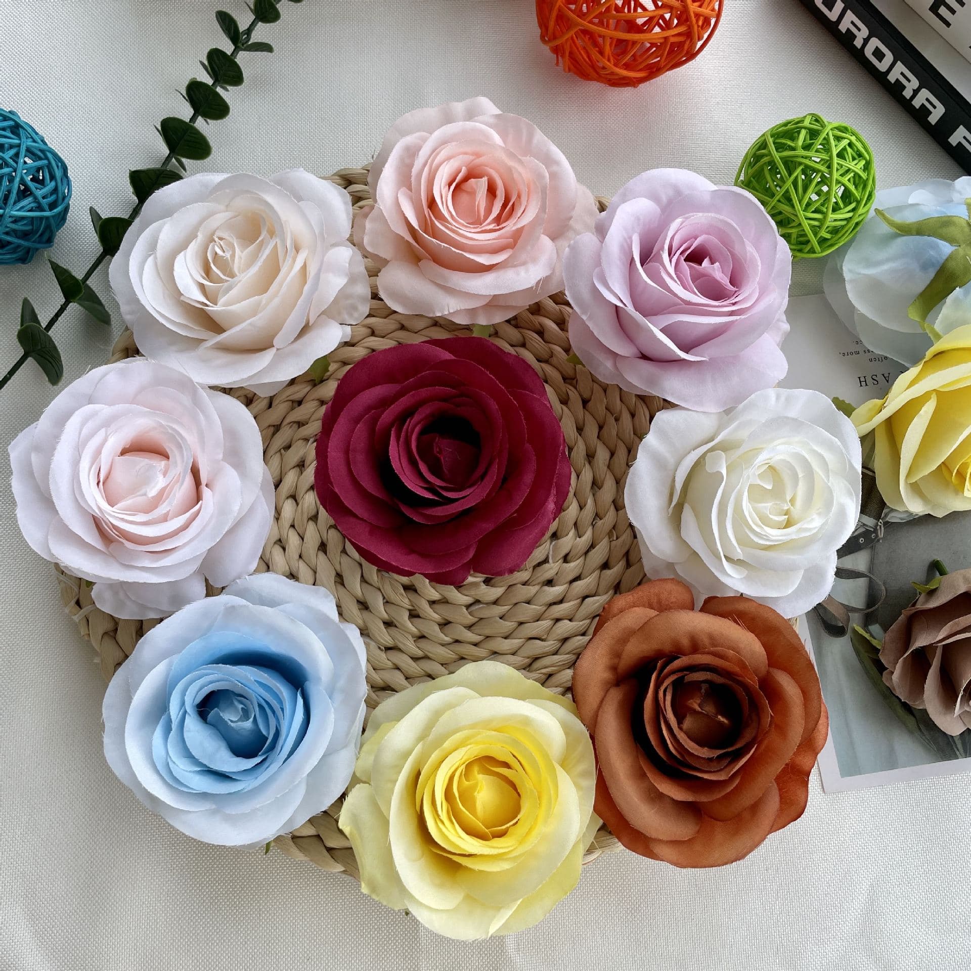 Factory Direct Round Head Rose Artificial Flowers Wedding Floral Background Wall Decoration Flower Arrangement Wholesale Fake Flowers