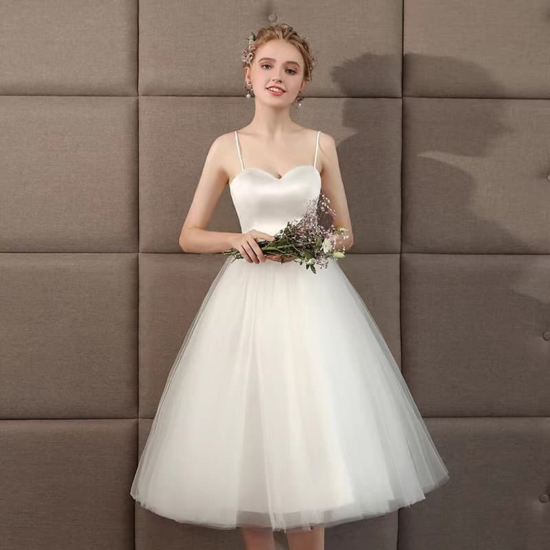 2026 Summer New White Fairy-Style Wedding Dress with Straps, Short Style for Photo Shoots, Light Wedding Dress for Graduation Season, Women's Photo Shoot Gown