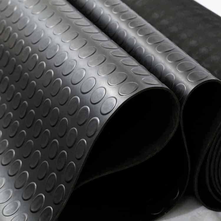 Black Round Stud Pattern Anti-Slip Rubber Mat, 3mm/5mm Waterproof Wear-Resistant Rubber Flooring