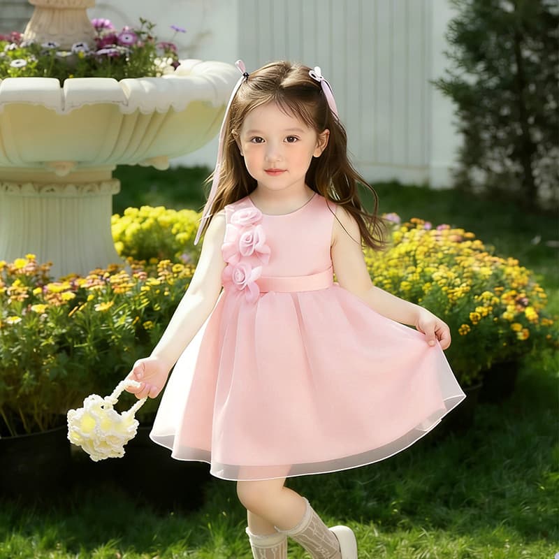 Flower Girl Party Dress 2026 Summer Kids Princess Tutu Dress Baby First Birthday Evening Gown