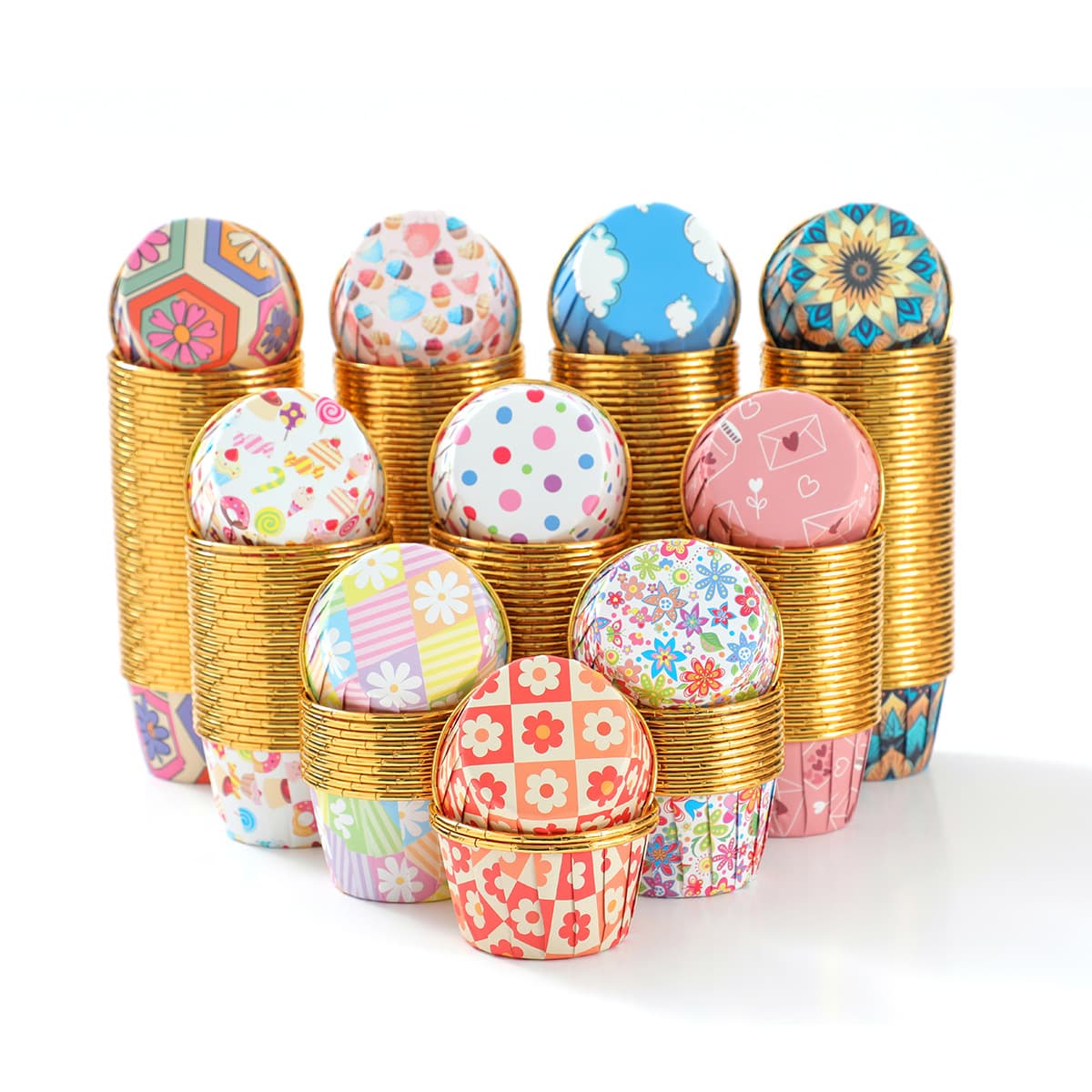 Amazon Hot Selling Bohemian Style Inner Gold Rolled Edge Round Cake Paper Cup Muffin Cup Baking Packaging Rolled Rim Cup
