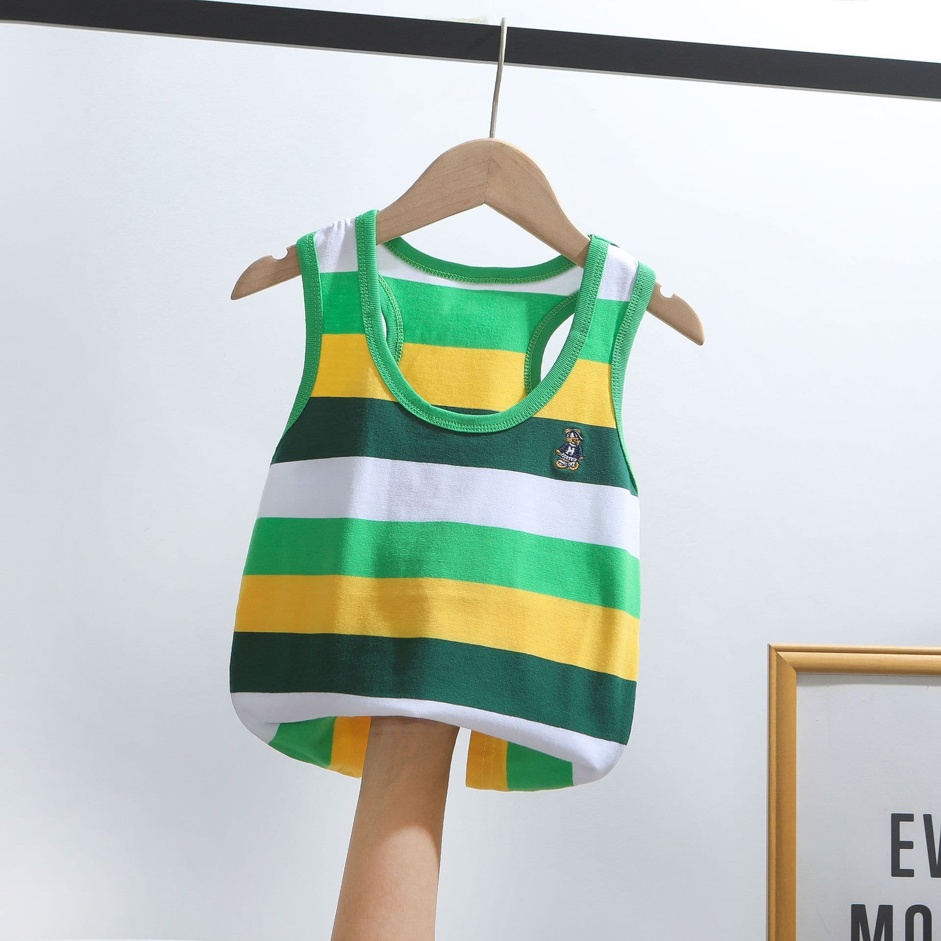Kids Boys Vest Summer Children's Clothing European American Export Pure Cotton Lycra Striped Vest New Knitted Contrast Color