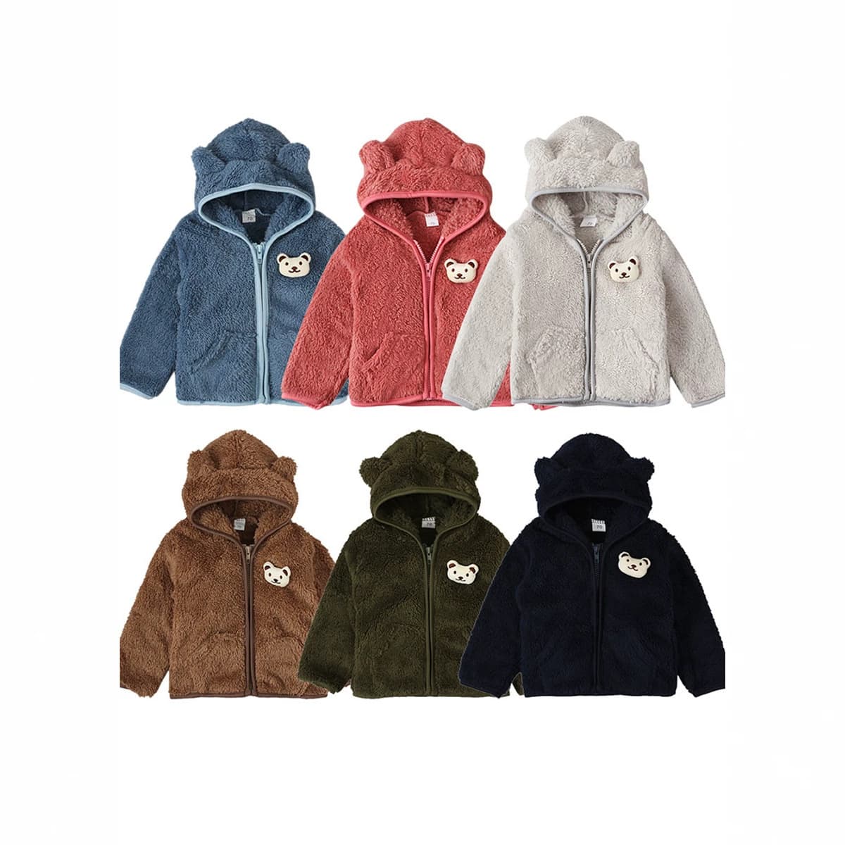 Unisex Children's Bear Print Long Sleeve Zipper Hoodie Jacket Spring Autumn Winter Casual Style Kids' Clothing Outerwear