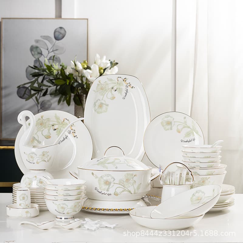Jingdezhen Ceramic Dinnerware Set, Hotel and Home Nordic Bone China Bowl and Chopstick Set, Soup Bowl Gift Box Wholesale