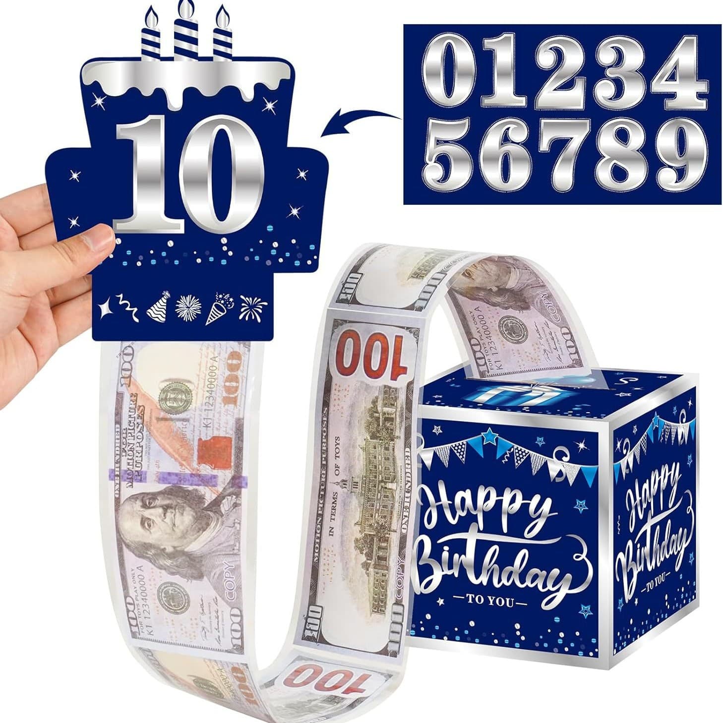 Birthday-themed money box with hidden cash, perfect for family parties, super cozy party surprise gift box