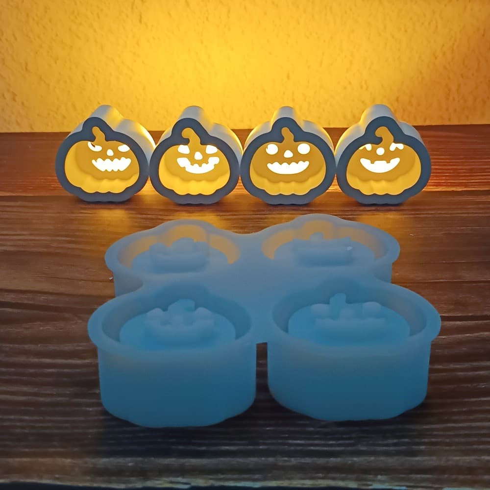 S1917 Halloween Pumpkin Projection Set Decoration Cement Plaster Mold DIY Silicone Mold
