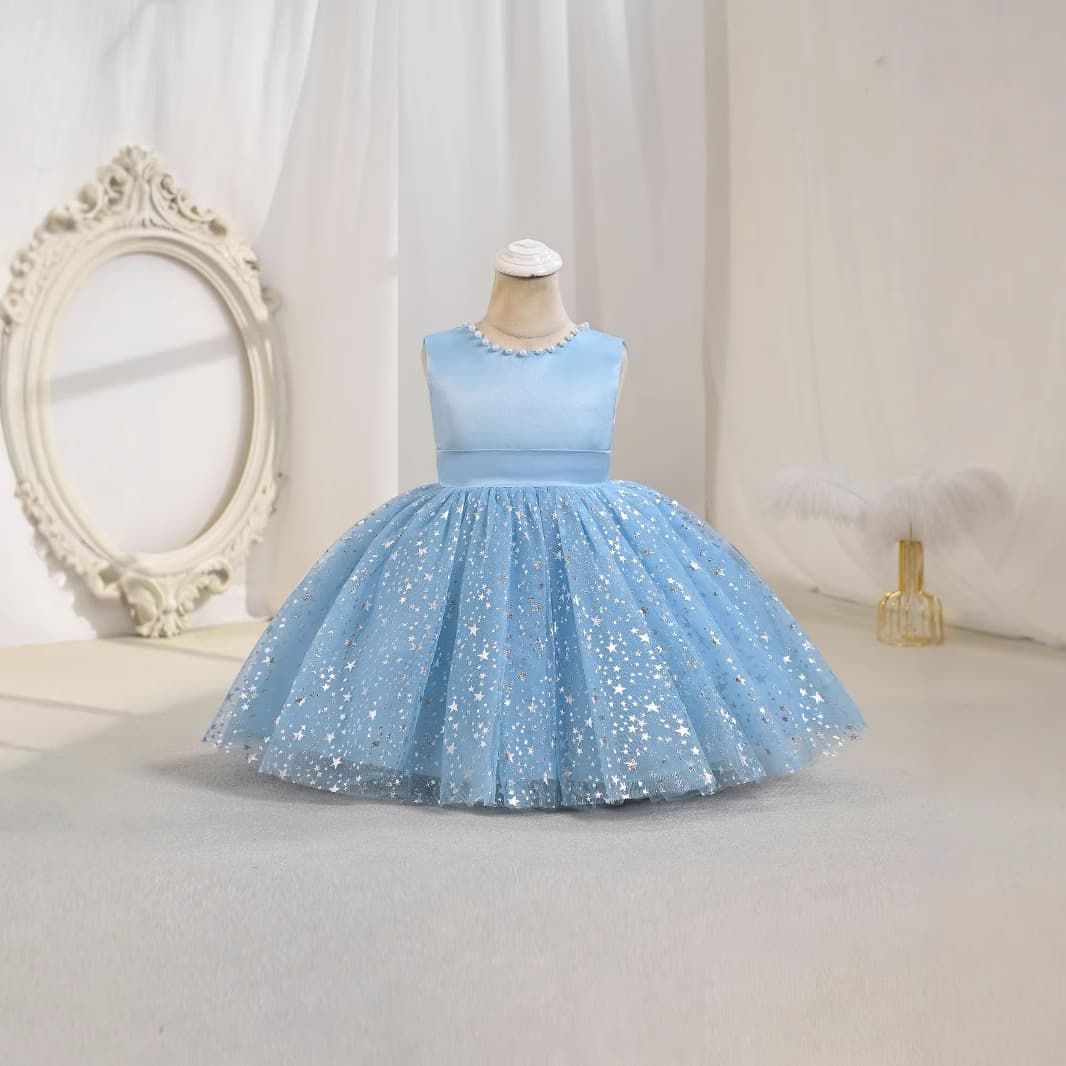Girls' Princess Dress 2025 New Style Children's Dress Skirt Mesh Sequin Bow Decoration Baby Dress