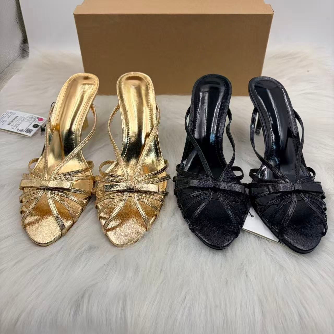 Za2026 New Style Sandals for Women for Summer Outdoor Wear 2026 New European Style Evening Style Golden Sandals for Women Seaside High Heels