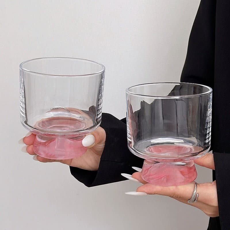 Pink Mountain Glass Cup, Premium Unique Creative Tall Drink Cup, Coffee Cup, Ice Cream Cup, Wine Glass