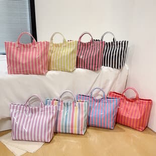 PVC Cross-Border New Fashion Handbag Travel Large Capacity Casual Women's Bag Lightweight Striped Tote