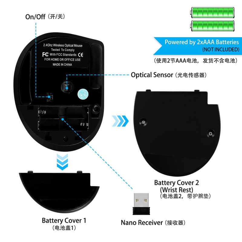 Cross-border Vertical Ergonomic Office Mouse 2.4G Optical Wireless Mouse for Large Hands