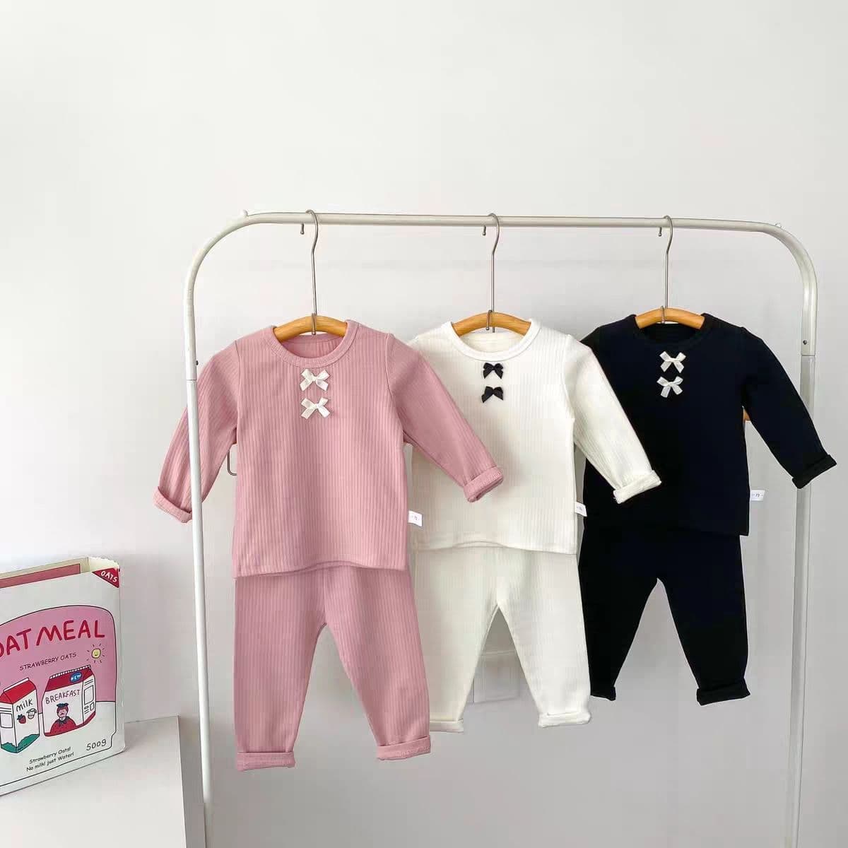 Sweet Butterfly Knot Girls Home Clothes Set Baby Fashionable Children Trendy Brand Korean Style Warm Sleepwear Polyester Fiber