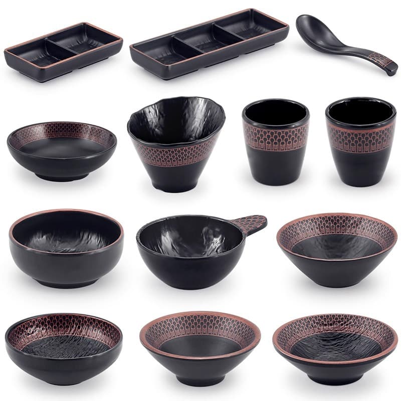 Melamine Small Bowl Commercial Japanese-Style Tableware Imitation Porcelain Rice Bowl Soup Bowl Hot Pot BBQ Restaurant Plastic Bowl Plate Spoon Cup Seasoning Bowl